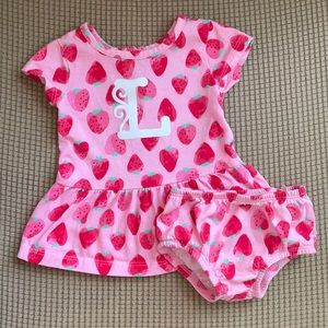 👼3 for $10👼 Wonder Nation Baby Strawberry Dress and Bloomers Set. EUC. 0-3M.